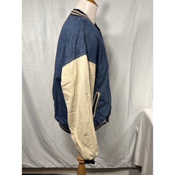 Vtg MV Sport Denim Varsity Jacket XXL Quilt Lined Bomber 90s Made in Hong Kong - Picture 3 of 13